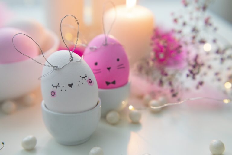 Little eggs painted and decorated like bunnies - Easter celebrations and traditions for kids