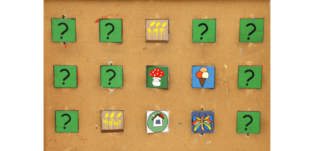 Board with cards and question marks