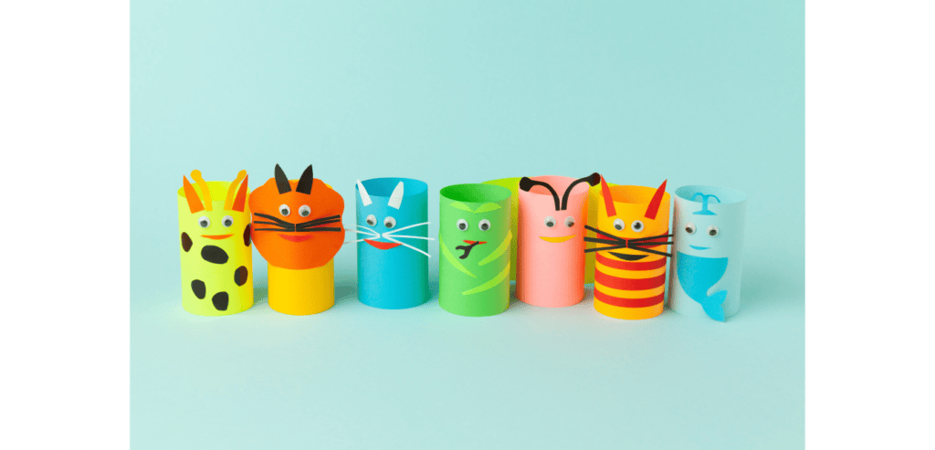 Line of toilet rolls craft animals