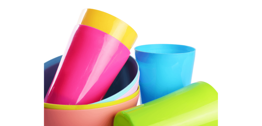 Coloured bowls and cups