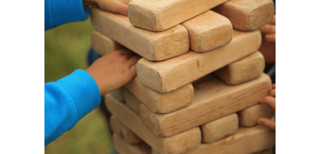 A tower of jenga bricks