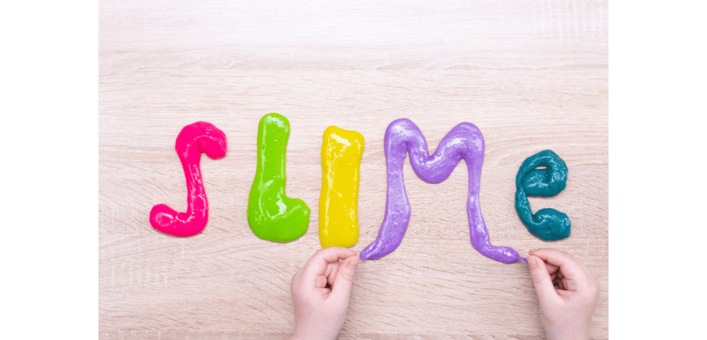 The word slime written in coloured slime