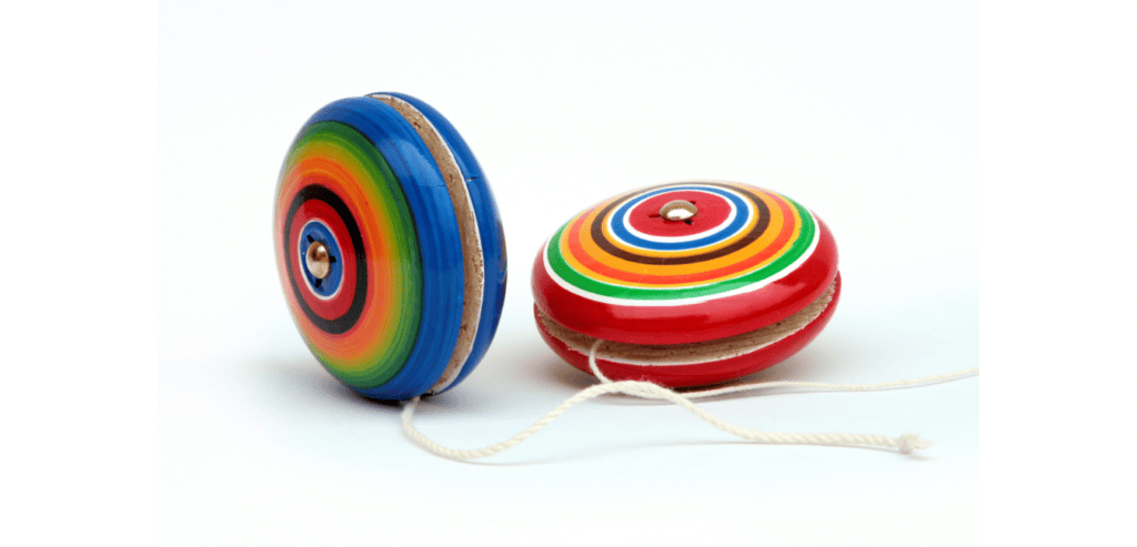 Two colourful yo-yos