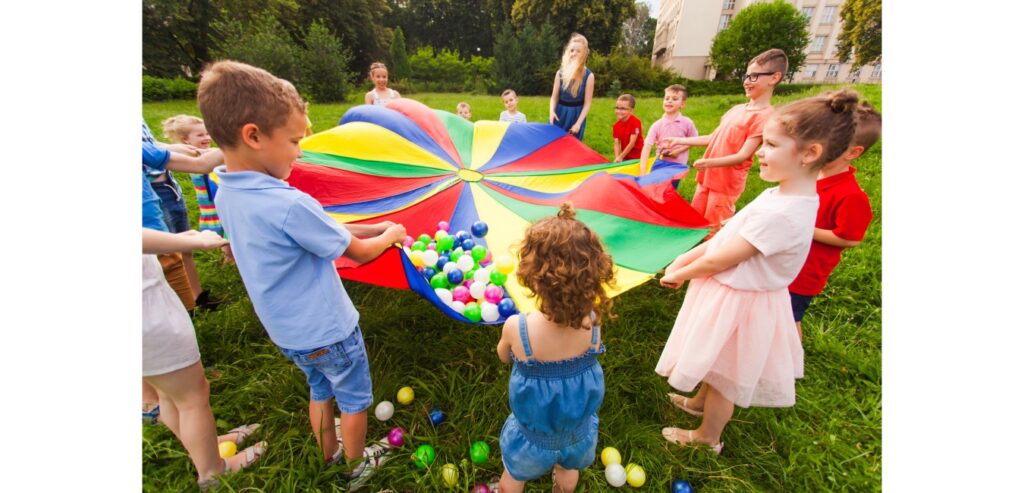 Children playing with a parachute