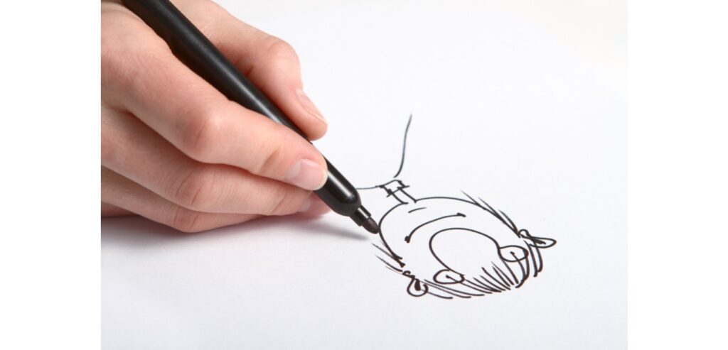 Someone drawing a line drawing