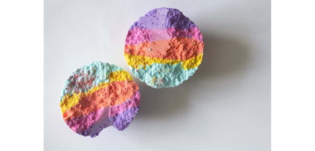 Rainbow coloured bath bomb