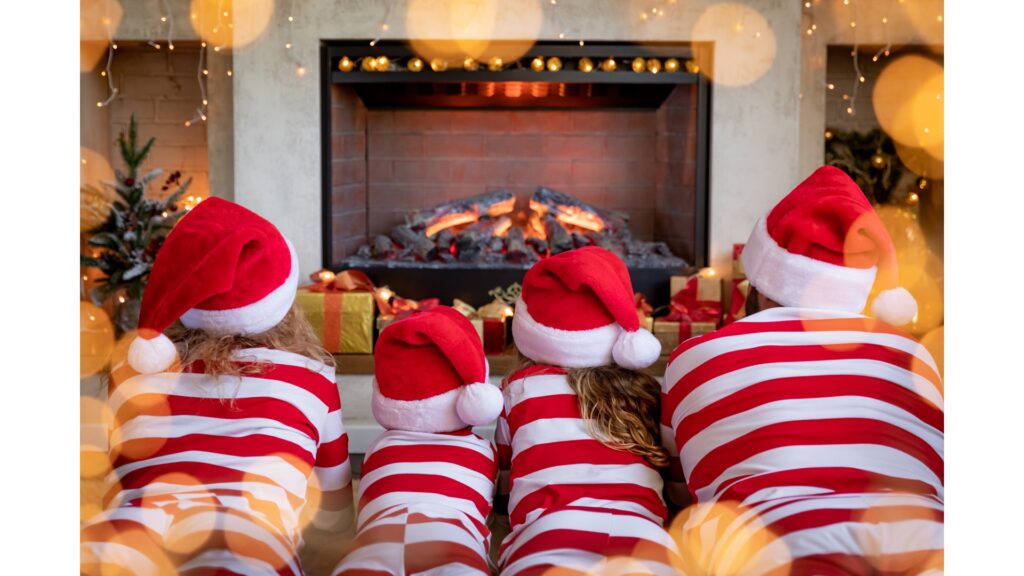 Family in matching pyjamas