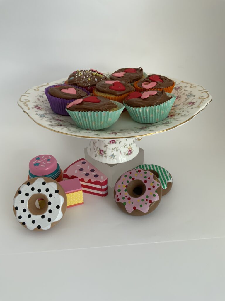 Up-cycled cake stand with old plates and tea cup