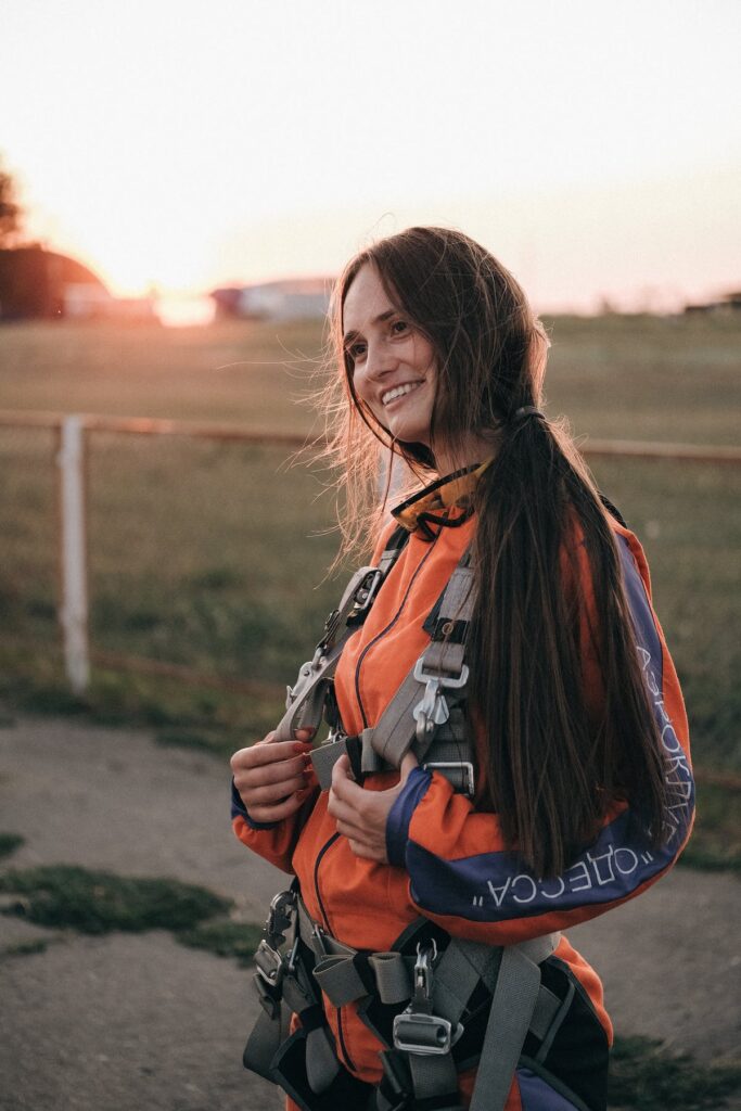 Girl on sky diving harness
