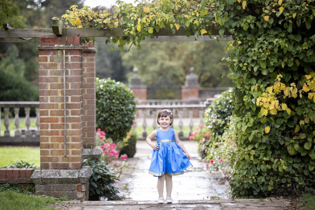 Little girl in a blue sari dress