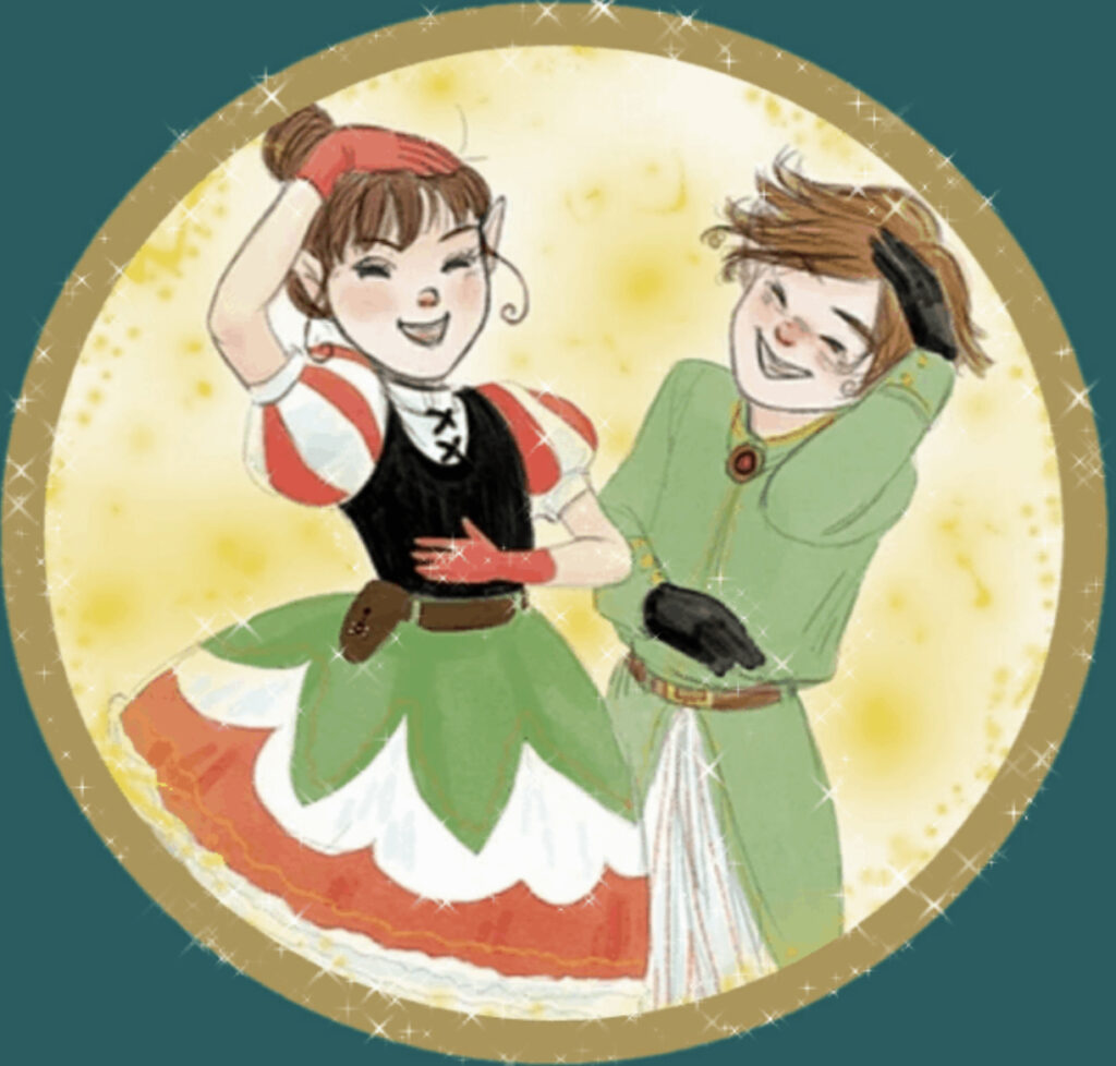 Two little elves dancing and laughing
