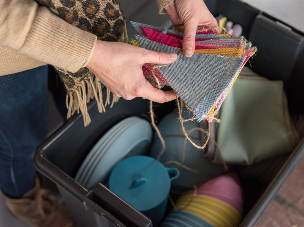 Box of reusable plates and bunting
