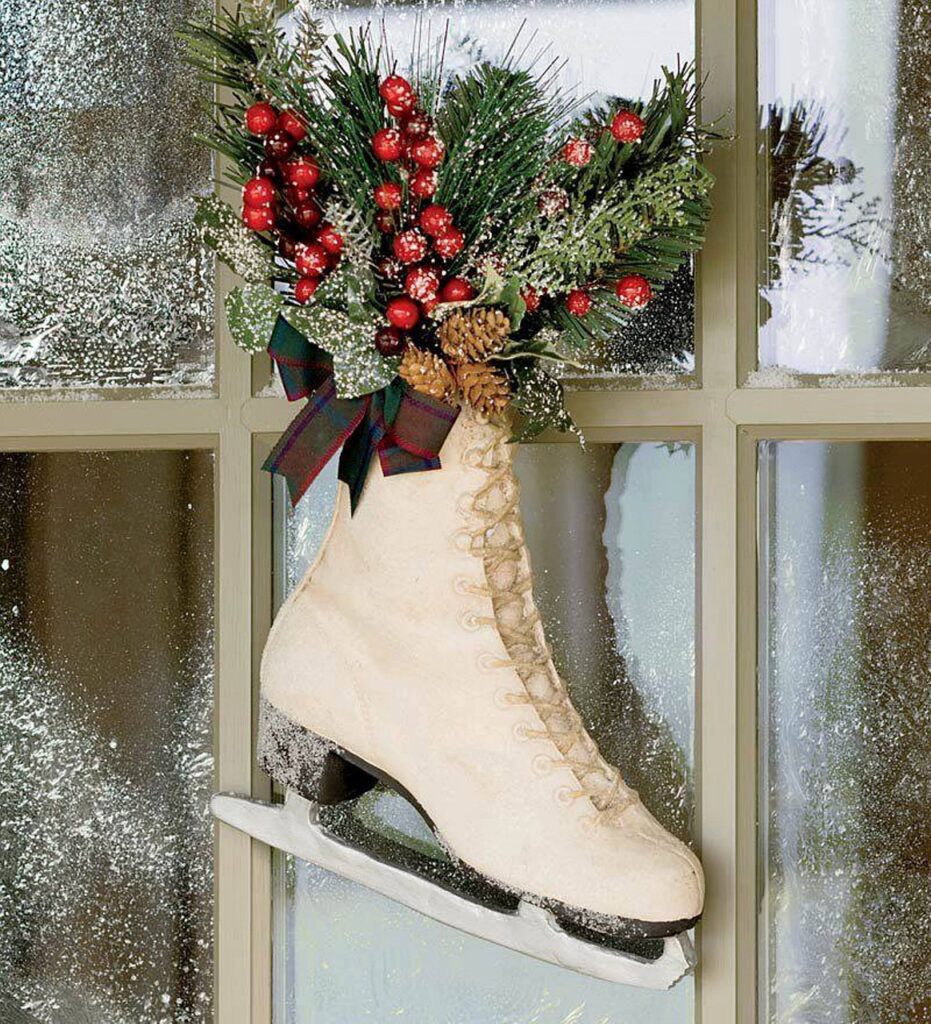 Ice skate hanging like a christmas ornament