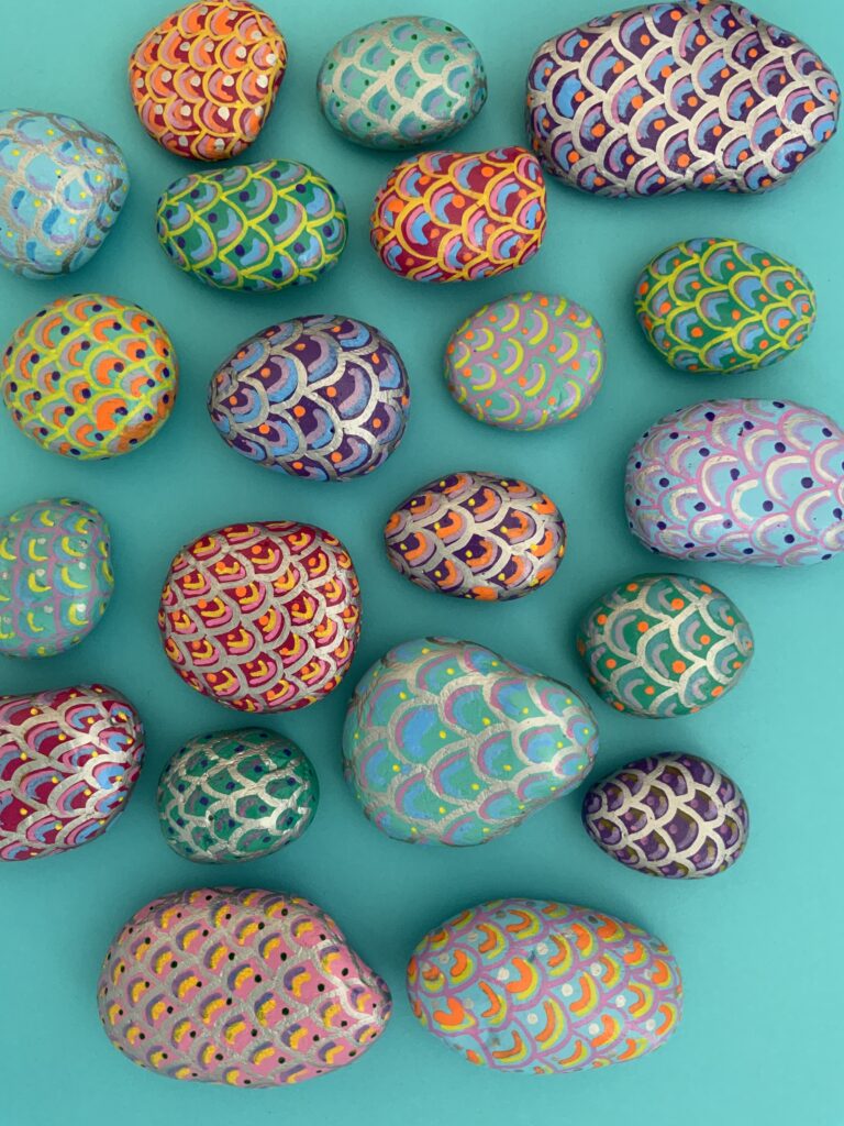 Mermaid painted rocks