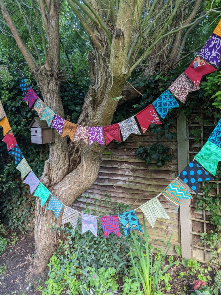 Up-cycled sari bunting