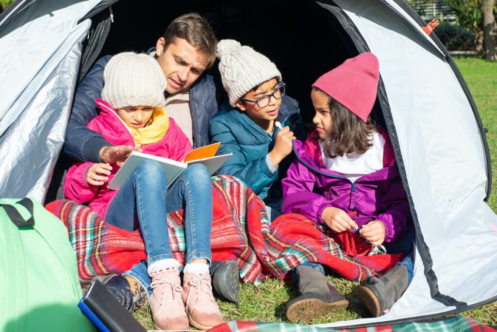 Kids in a tent camping