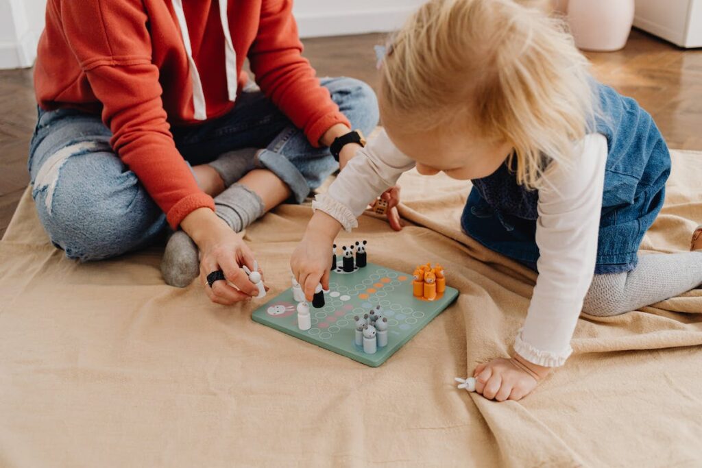 Family playing board game
