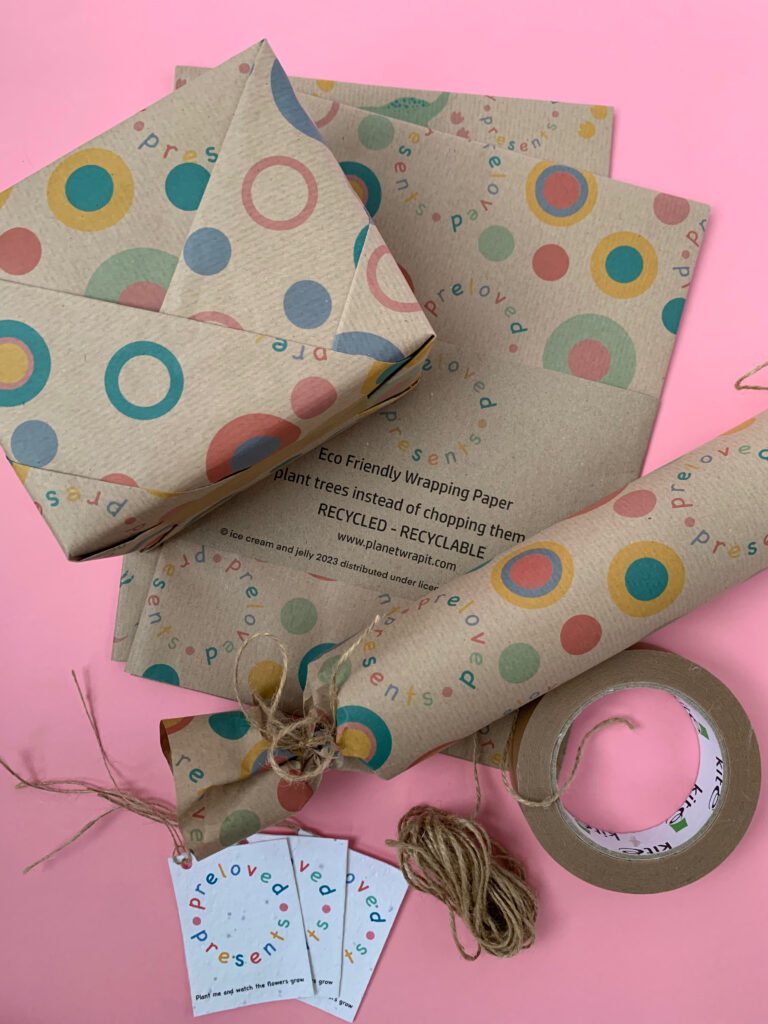 Preloved presents wrapping paper and gift tags