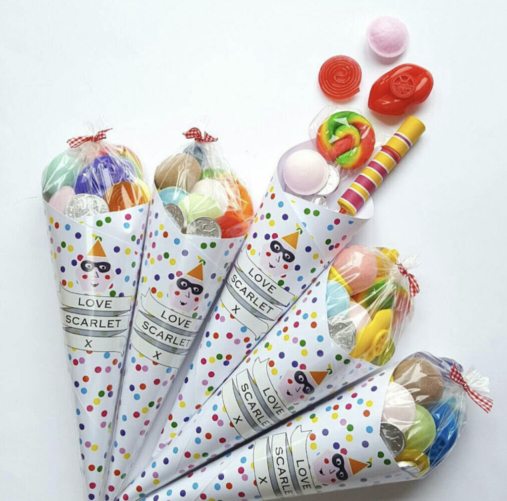 Paper cones filled with sweets