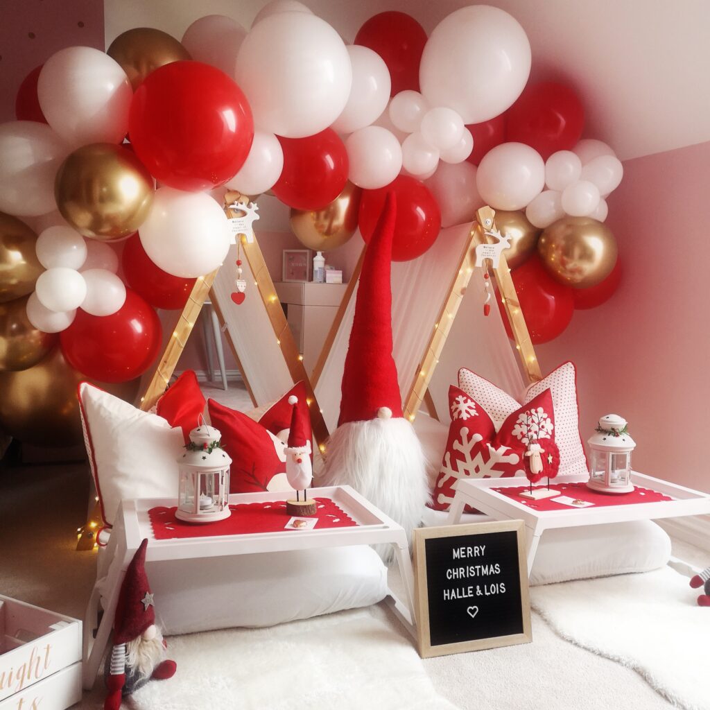 Christmas themed teepees for a sleepover