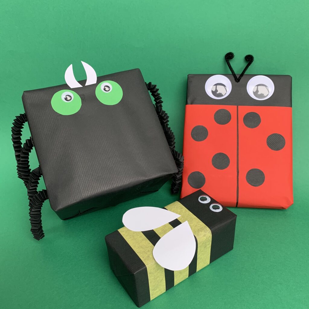 Presents wrapped to look like bugs