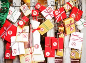 Lots of little presents wrapped and numbered to make an advent calendar
