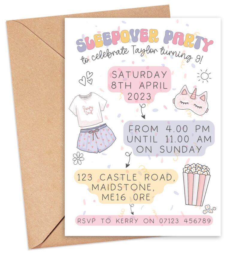 Sleepover invites - handmade boutique - Sleepover birthday parties for kids