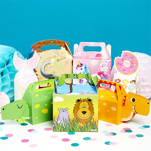 Selection of colourful party boxes