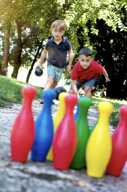 Children playing skittles