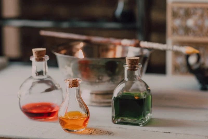 Bottles of coloured potions