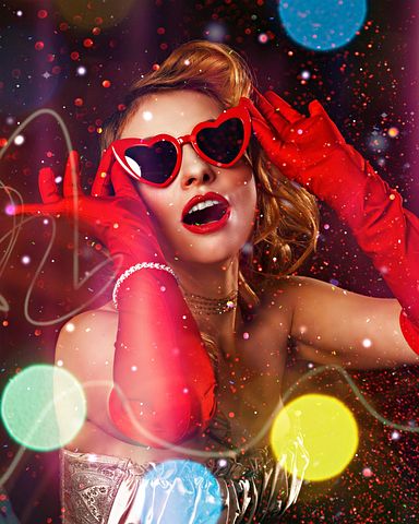 Girl in disco and heart shaped sunnies