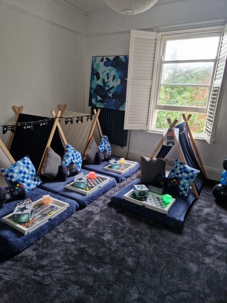 Gaming themed teepees - Dragonfly Dreams - Sleepover birthday parties for kids
