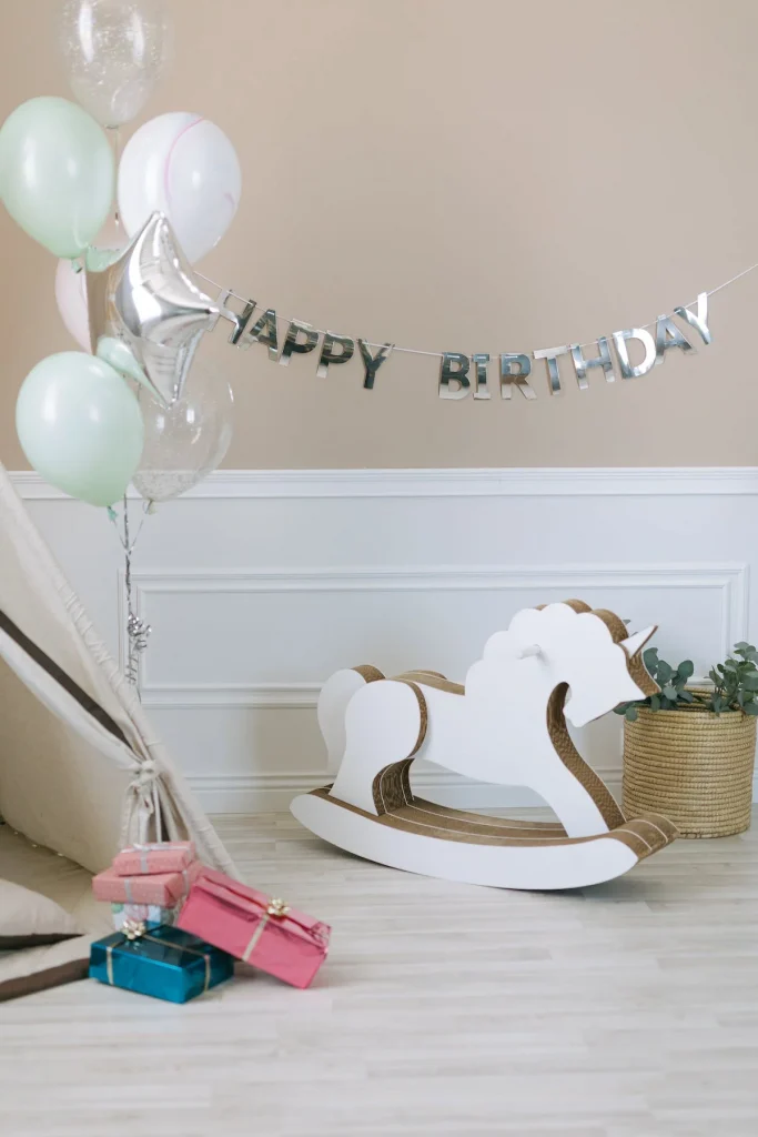 Kids bedroom with birthday decorations